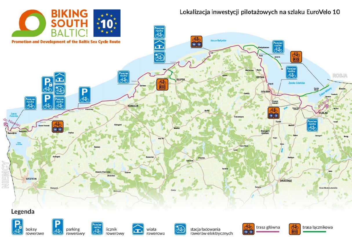 mapa EV10 Pomorskie i Zach.Pomorskie Biking South Baltic