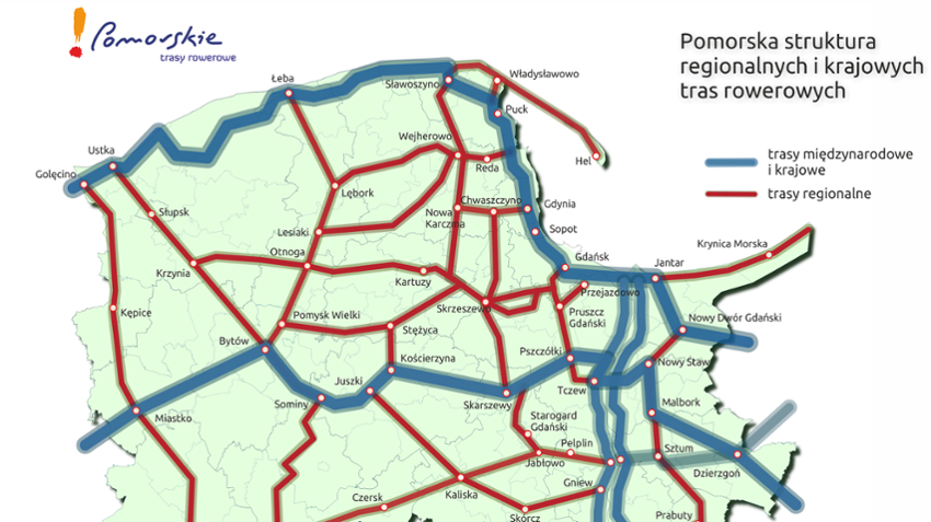 Struktura krajowych i regionalnych tras rowerowych w województwie pomorskim